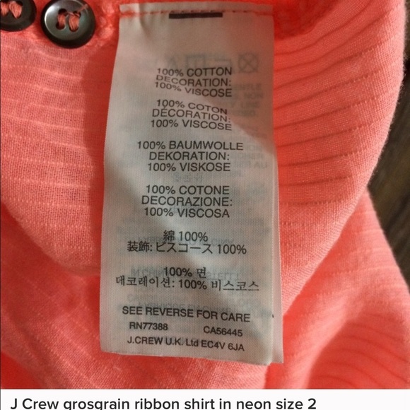 J Crew grosgrain ribbon shirt in neon size 2 - Picture 7 of 7
